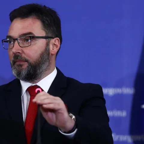 25.02.2021.,Sarajevo, Bosna i Hercegovina - Konferencija za medije ministra vanjske trgovine i ekonomskih odnosa BiH Stasa Kosarac nakon sastanka s ministrom poljoprivrede i sumarstva Republike Turske Bekirom Pakdemirlijom. Photo: Armin Durgut/PIXSELL