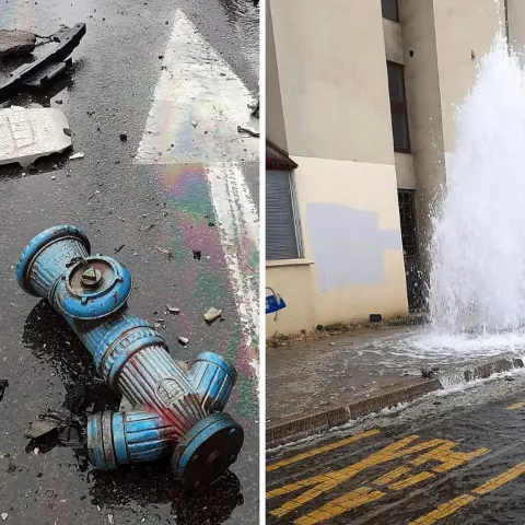 Voda &scaron;ikljala u zrak: Autom se zabio u hidrant, vatrogasci podijelili fotografije