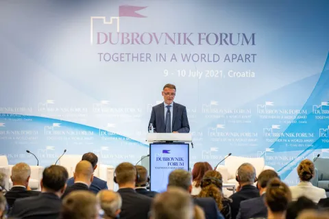 10.07.2021., Hotel Palace, Dubrovnik - U hotelu Palace odrzana je 14. medjunarodna konferencija Dubrovnik forum posvecena postpandemijskoj geopolitici i utjecaju na svjetsku ekonomiju. Predsjednik Sabora Gordan Jandrokovic Photo: Grgo Jelavic/PIXSELL