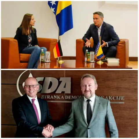 Bećirović sa zastupnicom u njemačkom Bundestagu Jasminom Hostert. Bakir Izetbegović sa zastupnikom CDU-a u njemačkom parlamentu Bundestagu Peterom Beyerom
