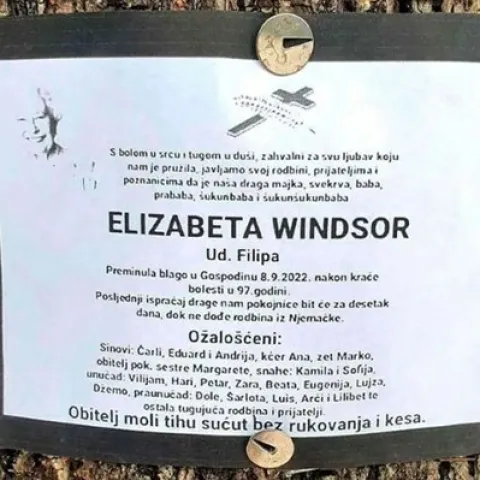 U Dalmaciji osvanula osmrtnica kraljici Elizabeti