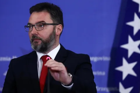 25.02.2021.,Sarajevo, Bosna i Hercegovina - Konferencija za medije ministra vanjske trgovine i ekonomskih odnosa BiH Stasa Kosarac nakon sastanka s ministrom poljoprivrede i sumarstva Republike Turske Bekirom Pakdemirlijom. Photo: Armin Durgut/PIXSELL