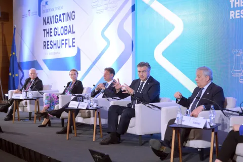 Dubrovnik, 8.07.2023 - Dubrovnik Forum 2023. Na slici Antonio Tajani, Andrej Plenković, Gordan Jandroković. 