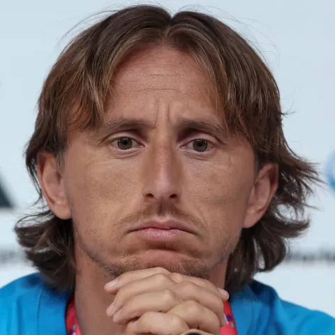 Doha, 22.11.2022 - Službena tiskovna konferencija Hrvatske nogometne reprezentacije pred sutrašnju utakmicu Svjetskog nogometnog prrvenstva između Maroka i Hrvatske. Na slici je kapetan Luka Modrić.