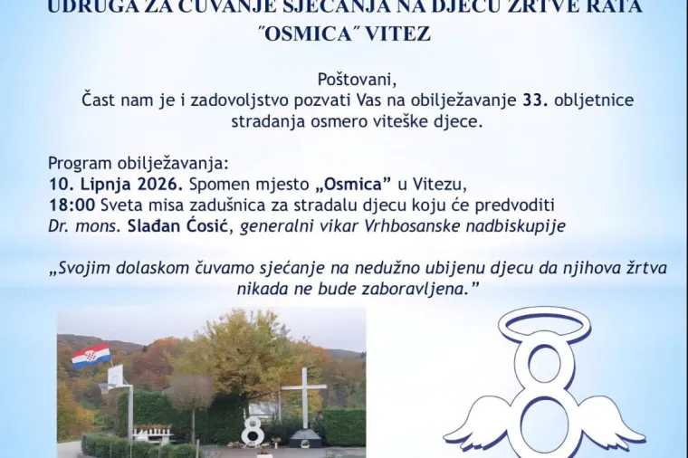 33. obljetnica jednog od najtragičnijih događaja u novijoj povijesti Hrvata sredi&scaron;nje Bosne, svirepog ratnog zločina nad osmero djece