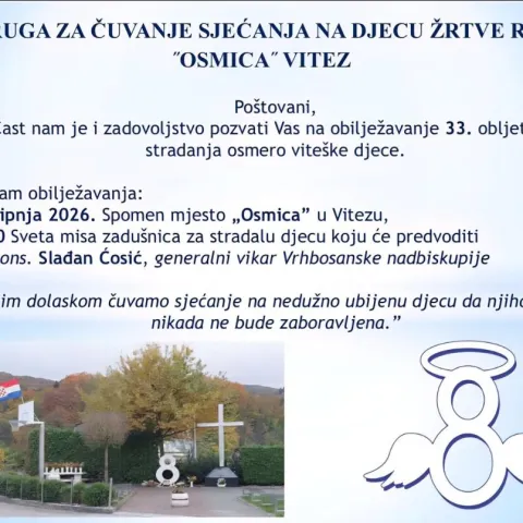 33. obljetnica jednog od najtragičnijih događaja u novijoj povijesti Hrvata sredi&scaron;nje Bosne, svirepog ratnog zločina nad osmero djece